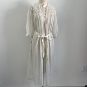 Vintage Blue Swan Beige Peignoir Sheer Nylon Robe Wedding Bridal 60s